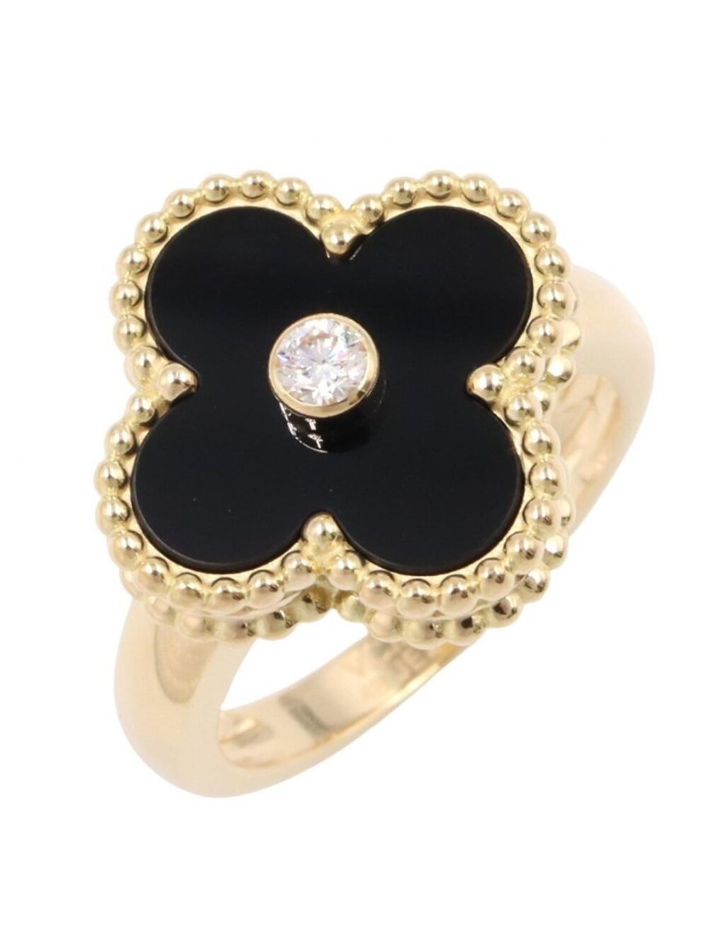 Van Cleef & Arpels Ring Vintage Alhambra Onyx 18k Diamond